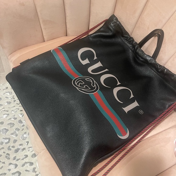 Gucci Print Leather Drawstring Backpack - Picture 3 of 5